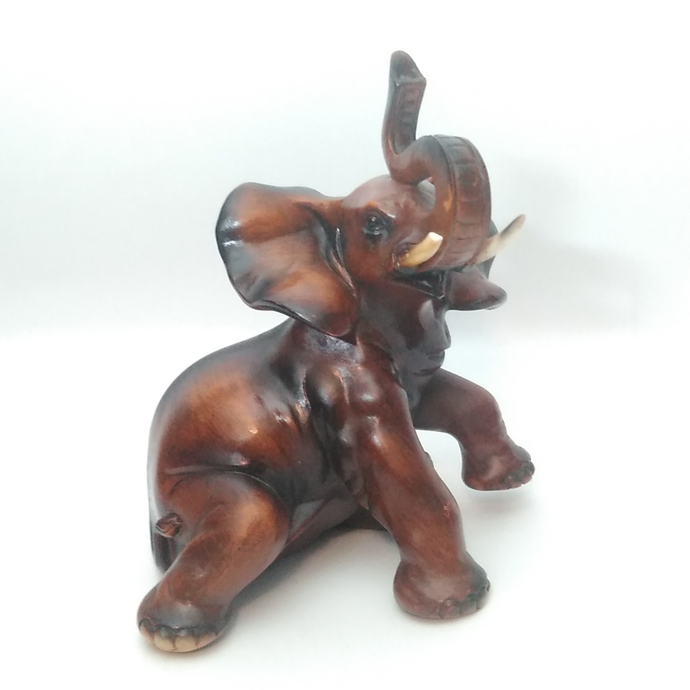 Raised Trunk Figurine Elephant With Tusk 5.75" Tall